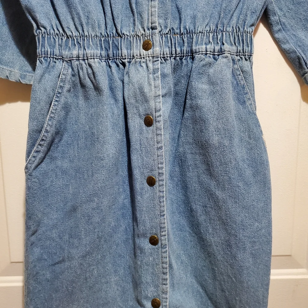 IDEAS Vintage Snap Front Denim Midi Dress Size M - Picture 4 of 11